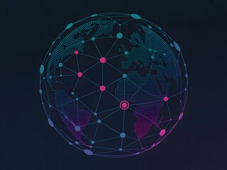 Global network connection with vibrant futuristic design showcasing worldwide digital communication and technology advancements