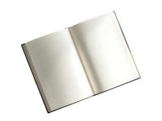 Open blank book, with white pages and brown cover, cutout, PNG isolated on transparent background