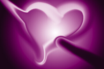 Abstract glowing purple magenta heart shape with soft light and gentle curves