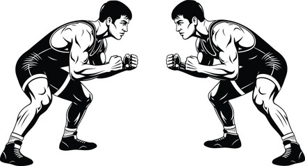 Two wrestlers facing each other in a ready stance illustration