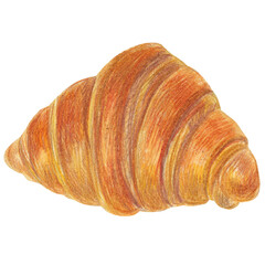 Hand drawn illustration with croissant for graphic design. Isolated colored pencil illustration on white background. Coffee collection.