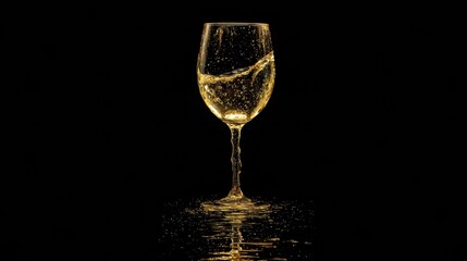 Golden Liquid Forms a Striking Silhouette of a Wine Glass on a Dark Background With Reflections Creating an Elegant Ambiance