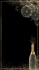 A festive champagne bottle with fireworks, symbolizing celebration and joy against a dark background, perfect for New Year"s or special occasions.