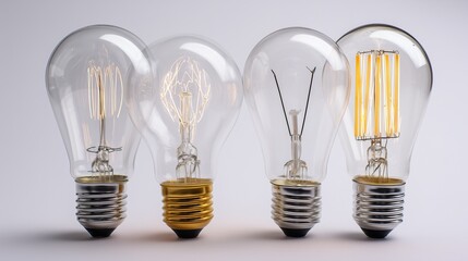 Studio shot of light bulbs--traditional and LED--placed side by side on white background.