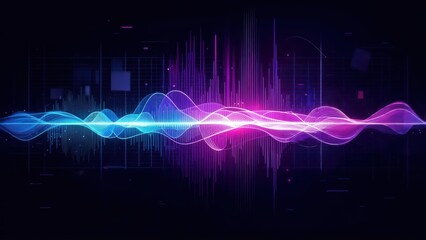 Fototapeta premium Abstract digital audio wave in vibrant blue and purple hues on a dark background