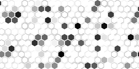 Gray, black, white beehive background. Honeycomb, bees hive cells pattern. Bee honey shapes. Vector geometric seamless texture symbol. Hexagon, hexagonal raster, mosaic cell sign or icon. Gradation.