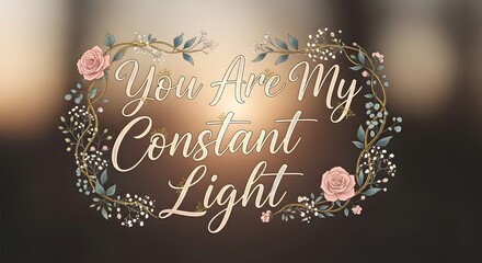 A beautifully designed inspirational quote surrounded by floral elements and delicate decorations on a blurred background