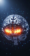 3D brain as complex jigsaw with glowing pieces symbolizing ideas,artificial intelligence, neural complexity, and the fusion of human cognition with advanced technology."