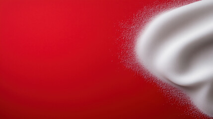 Burst of white powder in motion against vibrant red background with dynamic texture for abstract or festive design