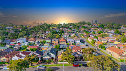 Aerial Panorama Drone View of a inner western Sydney Suburb of Ashbury Urban Sprawl and the...