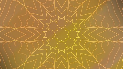 A seamless kaleidoscope background animation featuring glowing golden mandala patterns that rotate smoothly to create a mesmerizing geometric visual. The luminous lines and symmetrical shapes form a h - Powered by Adobe