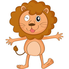 Cartoon Lion Character with a Friendly Expression and Open Arms on a Transparent Background