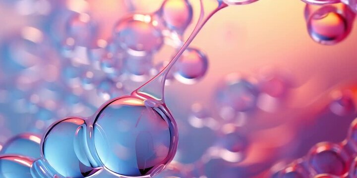 3D Collagen & Hyaluronic Acid Serum Background &ndash; Cosmetic Skincare Molecules and Water Bubbles for Moisturising and Rejuvenation	