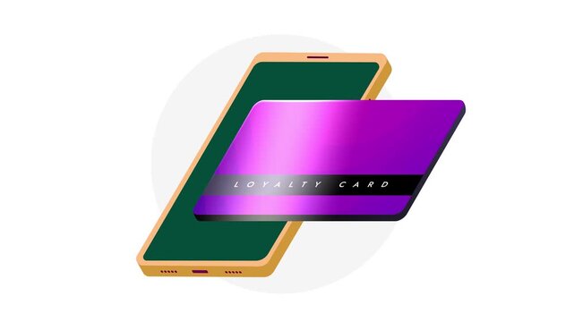 Loyalty card animation transforms mobile rewards into seamless digital wallets. Smooth rewards member card transitions and premium gradients in 7-second 2D motion graphic for modern retail engagement