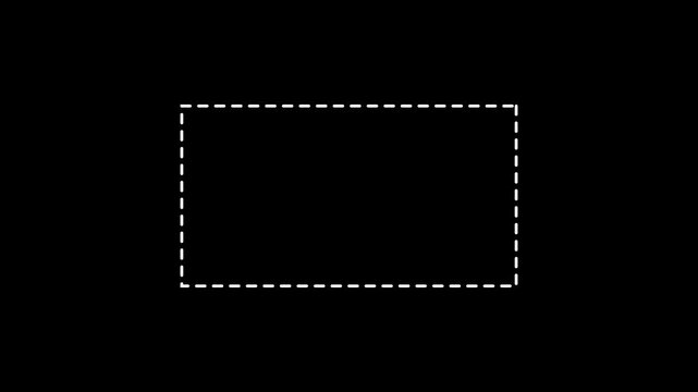 Abstract black background with dashed white rectangle outline graphic element overlay video