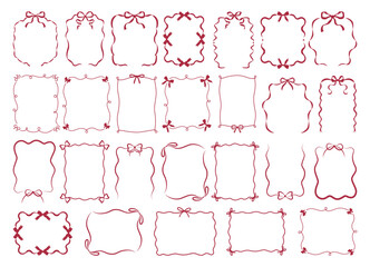 Decorative colour frames and bows. Set of provance antique frames, collection of retro labels, royal wedding, sticker for sale or an invitation card. Isolated vector symbols. Simple ribbons