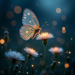 Beautiful butterfly resting on a flower in a twilight garden Generative AI