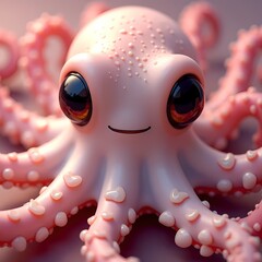 Cute pink octopus with big eyes and round body Generative AI