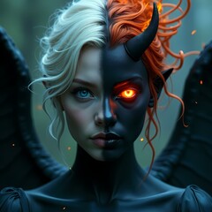 Duality of light and darkness in a mystical forest scene Generative AI