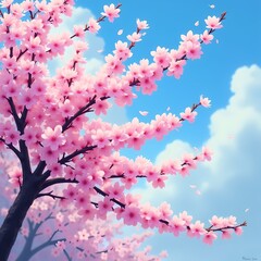 Cherry blossoms bloom under blue skies in spring afternoon Generative AI