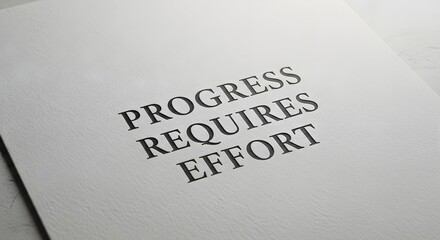 A motivational quote printed on a white sheet of paper emphasizing that progress requires effort and perseverance in achieving goals