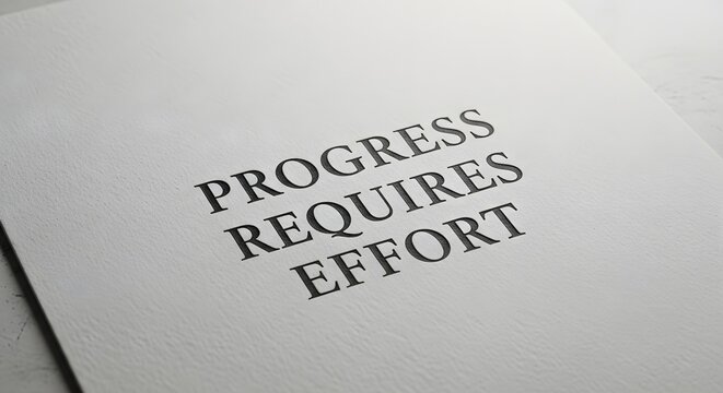 A motivational quote printed on a white sheet of paper emphasizing that progress requires effort and perseverance in achieving goals