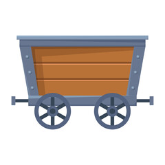 Wooden empty mine cart. Cartoon mine trolley. Vector design illustration isolated on white background
