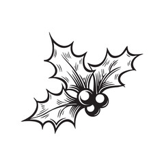 Obraz premium Hand-drawn engraving style illustration of holly berries and leaves