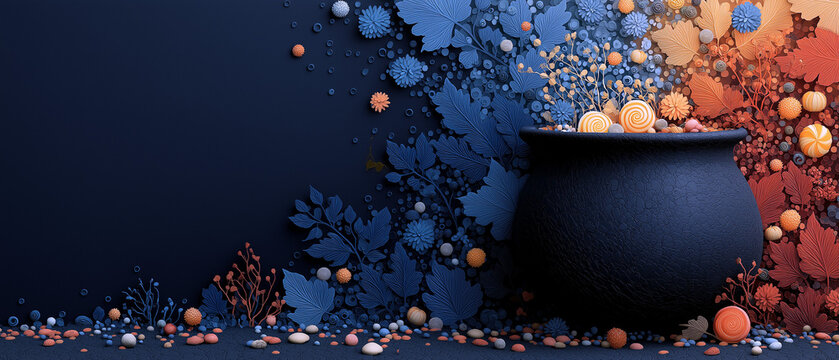 Horror Holiday Social Media Template - Cauldron Candy Leaf Dark Gradient Banner