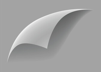Curled paper corner. Curve page corner, page edge curl and bent paper sheet with realistic shadow. Paper corner fold isolated on white background