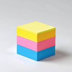 Fototapeta premium Stack of Colorful Sticky Notes, Brightly Colored Notepads, Office Supplies in Pastel Hues, Reminder Notes Stacked High, Abstract Composition of Paper