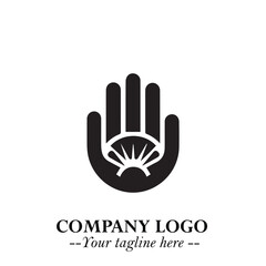 Fototapeta premium Minimalist Black Hand Logo Symbol on White Background in Clean Modern Silhouette Style