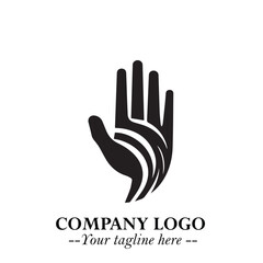 Minimalist Black Hand Logo Symbol on White Background in Clean Modern Silhouette Style