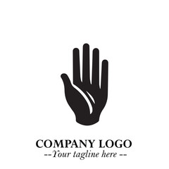Minimalist Black Hand Logo Symbol on White Background in Clean Modern Silhouette Style