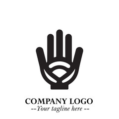 Minimalist Black Hand Logo Symbol on White Background in Clean Modern Silhouette Style