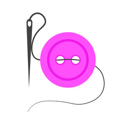 Vector pink button from garment needle and thread isolated transparent background. Perfect sewing studio and atelier logo label template design. EPS 10