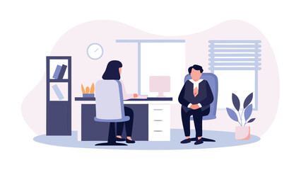 Detailed 3d illustration of a human resources manager conducting a professional job interview in a modern office setting showcasing communication and recruitment