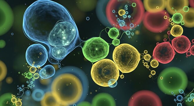 Colorful Microscopic Cells Abstract Illustration with Connected Molecules