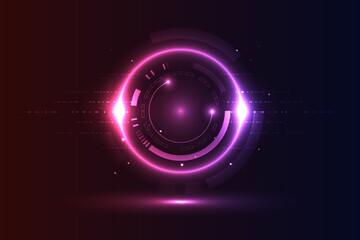Vector Technology and AI Concept - Futuristic Digital Abstract Background with Glowing Cyber Rings Interface and Data Network