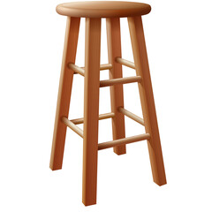 A Tall Wooden Bar Stool with Four Legs and Footrests in a Natural Light Setting on a Transparent Background