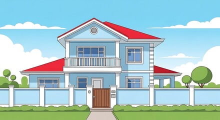 Cartoon house illustration residential architecture building exterior design home facade style