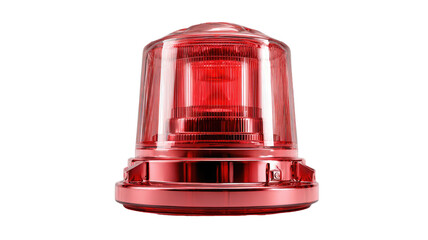 High clarity red emergency warning beacon with reflective transparent housing and strong alert signal details isolated on white background