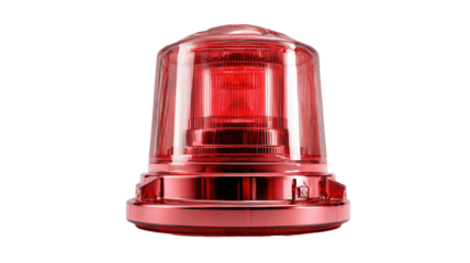 High clarity red emergency warning beacon with reflective transparent housing and strong alert signal details isolated on white background