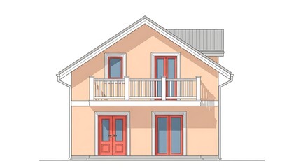 Two story house design with balcony architectural rendering and building facade concept plan
