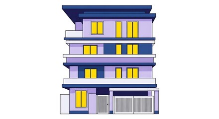 Three story modern house design illustration with windows and garage for real estate needs