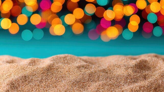 Surf party vibes on sandy beach tropical summer lights event scene festive environment vibrant viewpoint