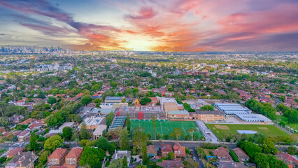 Aerial Panorama Drone View of a inner western Sydney Suburb of Ashbury Urban Sprawl and the...
