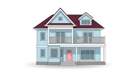 Two story house with balcony vector illustration of residential building design blueprint