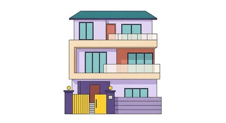 Modern house design three story home exterior architecture residential building illustration