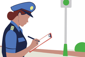Police Officer Writing a Ticket. Law Enforcement Vector Concept
